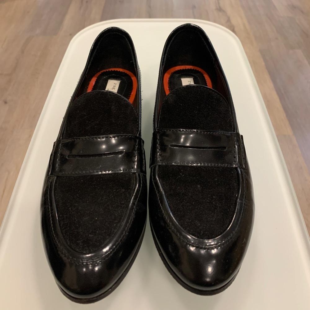 rag & bone Black Leather and Suede Penny Loafers